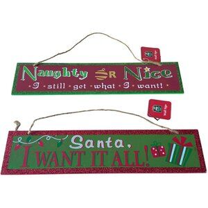 Lot of 2 Greenbrier International Christmas Holiday Home Decor Wall Sign 3.5"